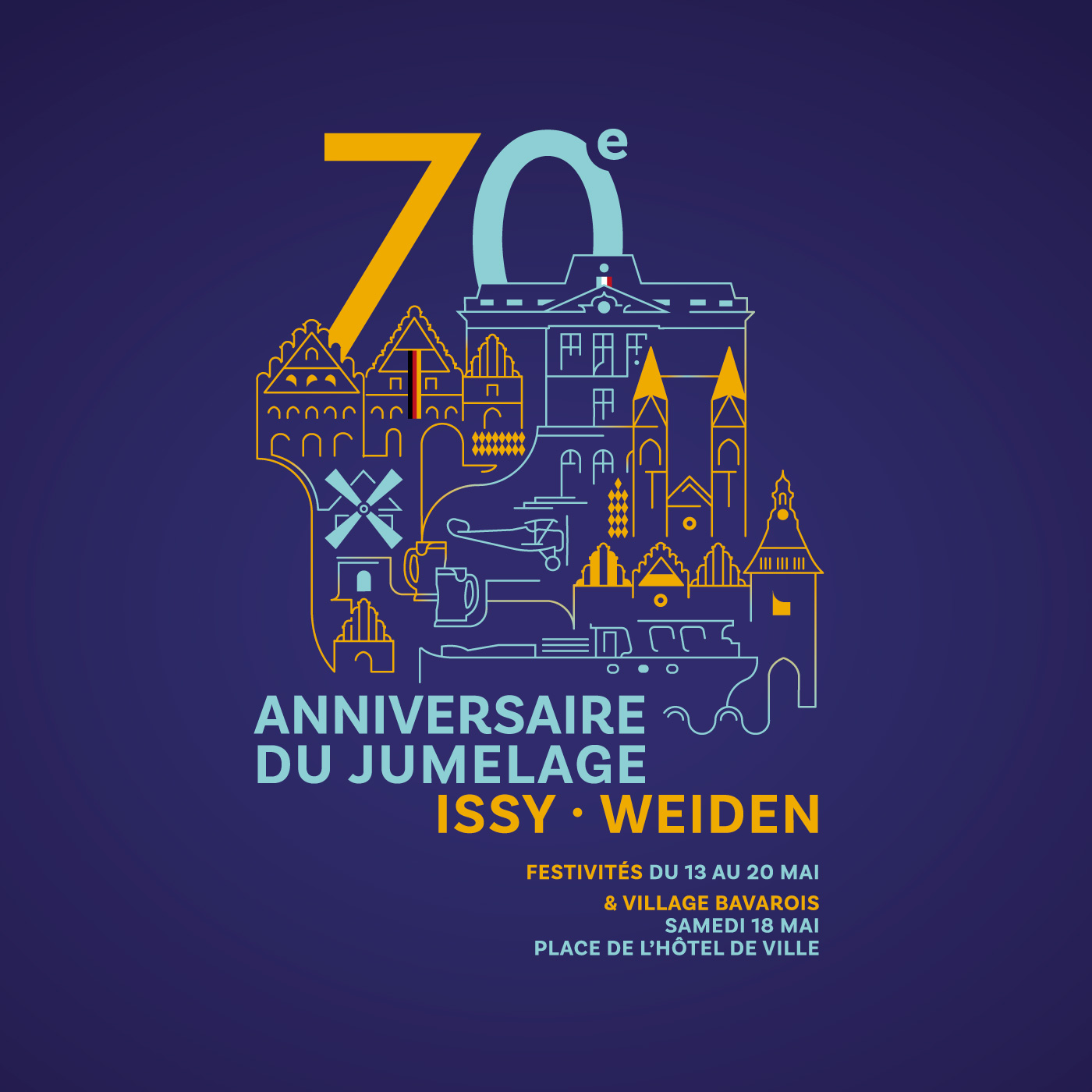 70 anniversaire jumelage issy weiden design graphique issymédia issy-les-moulineaux création graphique vecteur illustration